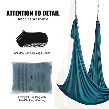 Aerial Yoga Hammock Kit, 10m Nylon, Complete Rigging, 1000kg Capacity, Green