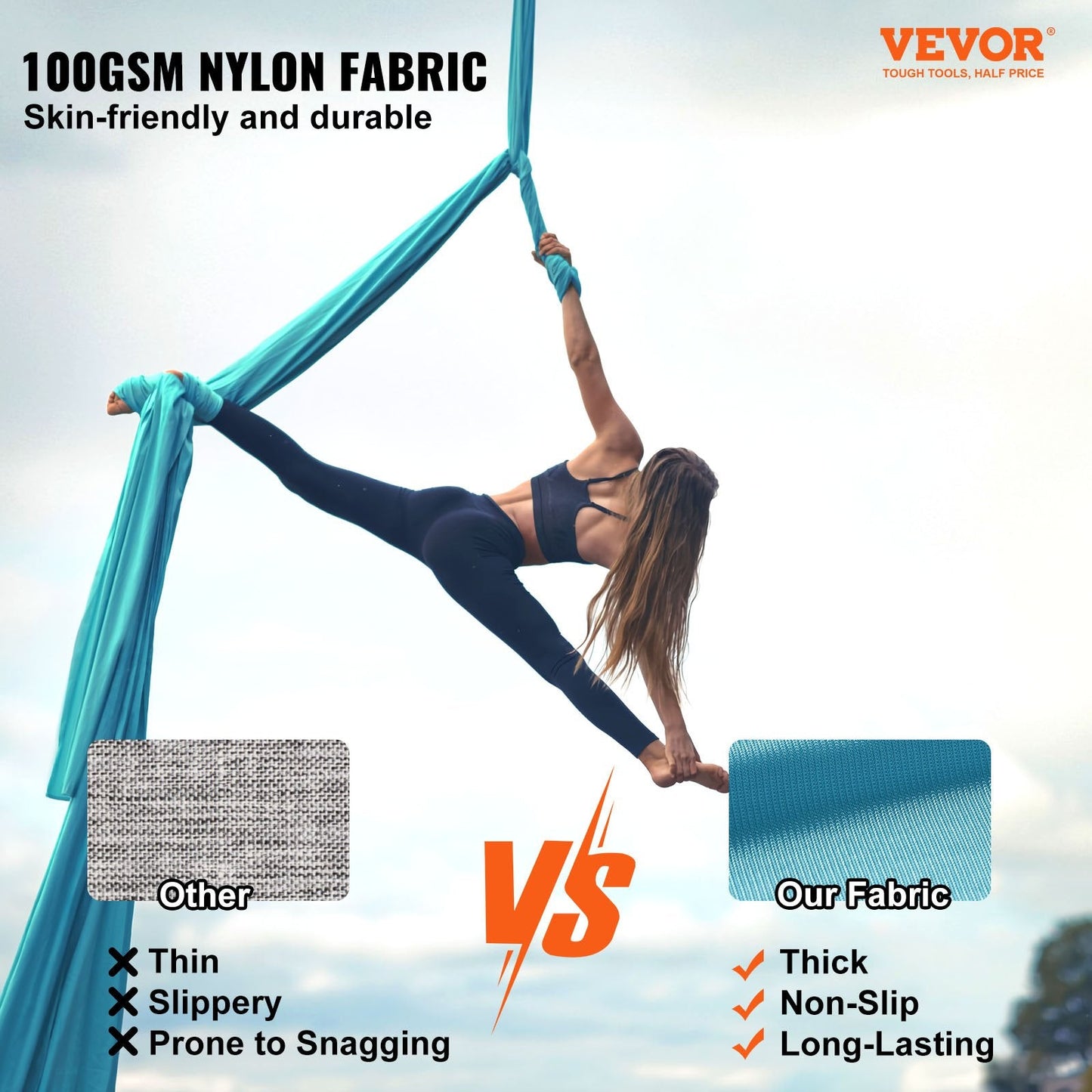 Aerial Yoga Hammock Kit, 10m Nylon, Full Rigging, Max Load 1000kg, Blue