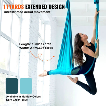 Aerial Yoga Hammock Kit, 10m Nylon, Full Rigging, Max Load 1000kg, Blue
