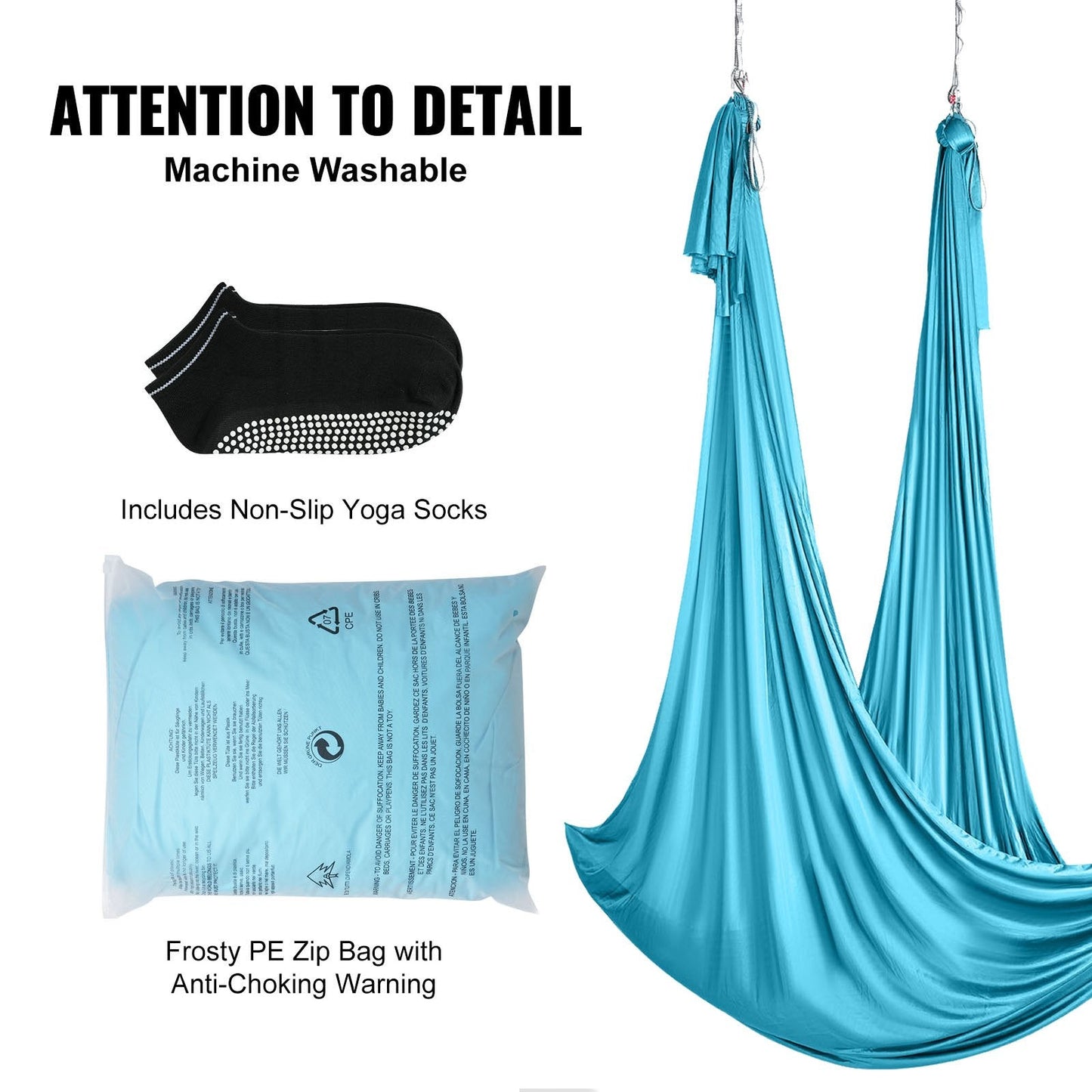 Aerial Yoga Hammock Kit, 10m Nylon, Full Rigging, Max Load 1000kg, Blue
