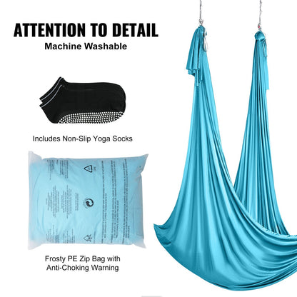 Aerial Yoga Hammock Kit, 10m Nylon, Full Rigging, Max Load 1000kg, Blue