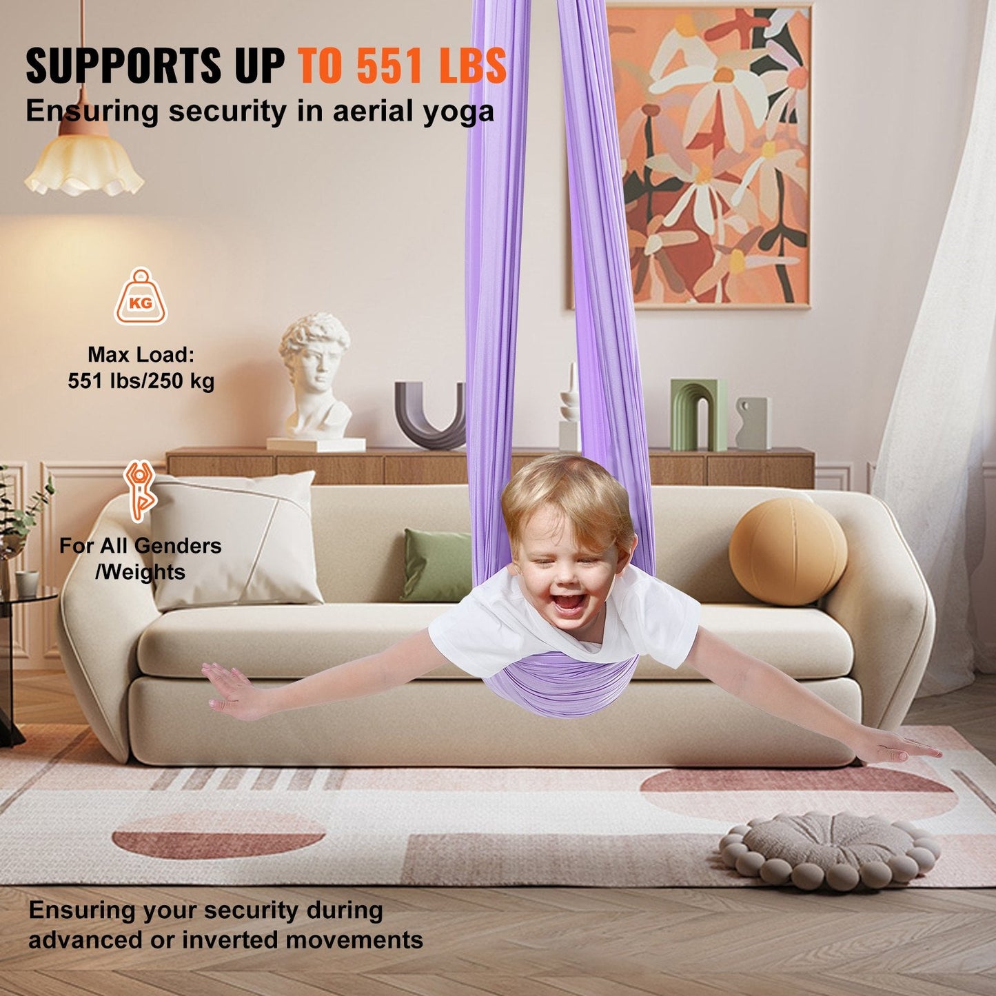 Therapy Sensory Swing for Kids & Adults, 2.8 m, Purple, 250 kg Capacity