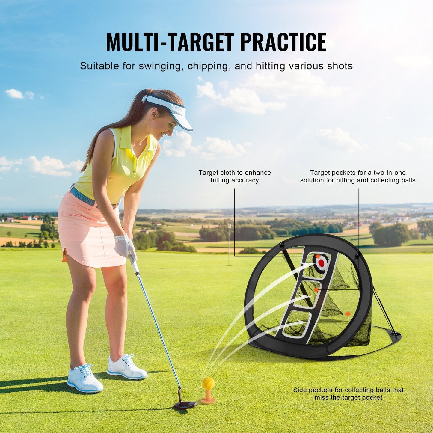 Portable Pop-Up Golf Chipping Net with Multiple Targets for Indoor Practice