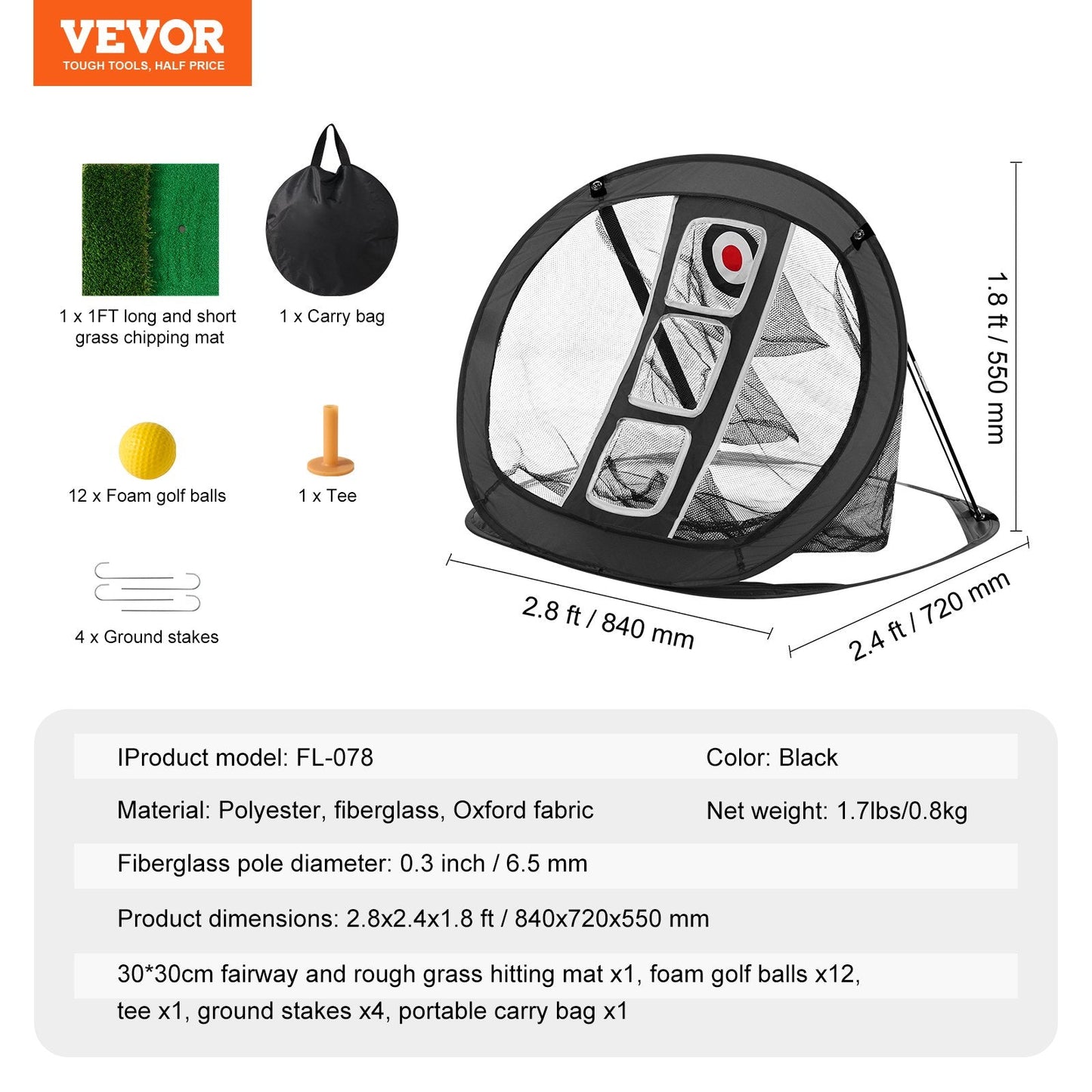 Portable Pop-Up Golf Chipping Net with Multiple Targets for Indoor Practice