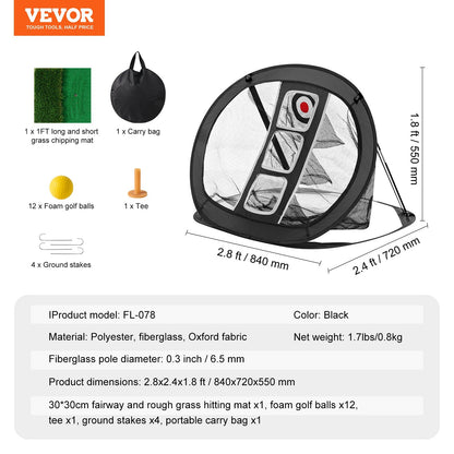 Portable Pop-Up Golf Chipping Net with Multiple Targets for Indoor Practice