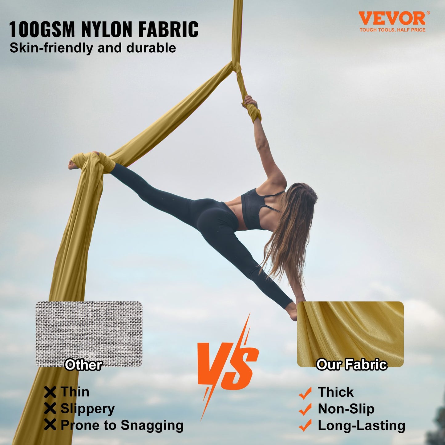 VEVOR Aerial Yoga Hammock & Swing, 4 m Length, Aerial Yoga Starter Kit with 100gsm