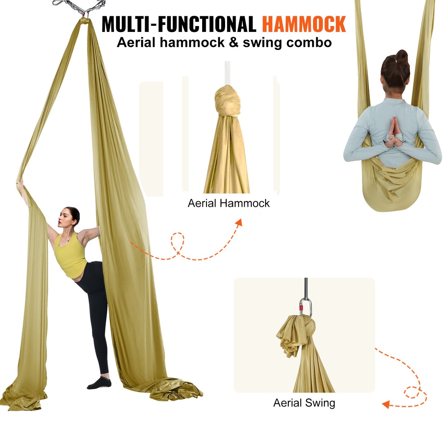 VEVOR Aerial Yoga Hammock & Swing, 4 m Length, Aerial Yoga Starter Kit with 100gsm