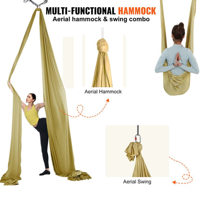 Aerial Yoga Hammock Kit, 4m Length, Gold, 1000kg Capacity, Complete Set