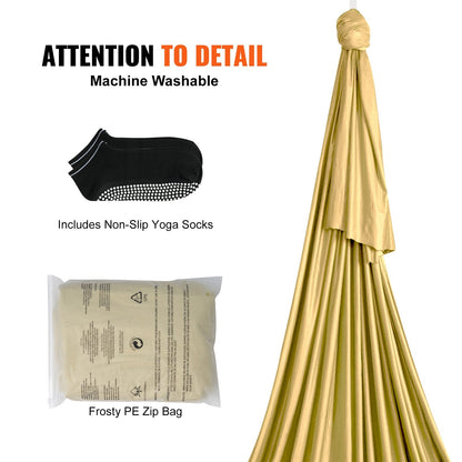 Aerial Yoga Hammock Kit, 4m Length, Gold, 1000kg Capacity, Complete Set