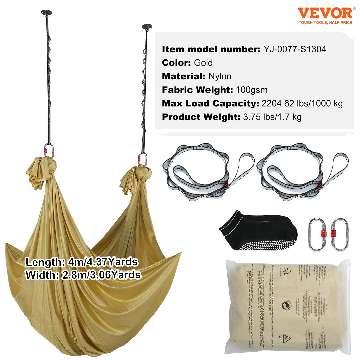 VEVOR Aerial Yoga Hammock & Swing, 4 m Length, Aerial Yoga Starter Kit with 100gsm