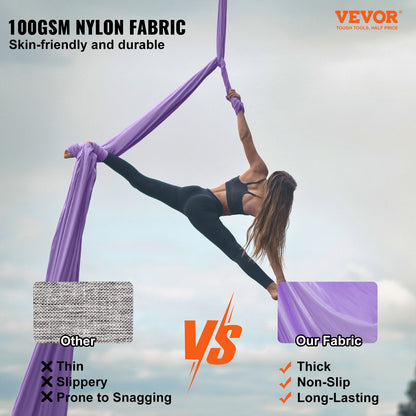 Aerial Yoga Hammock Kit, 4m Nylon, 1000 kg Capacity, Purple, Includes Hardware