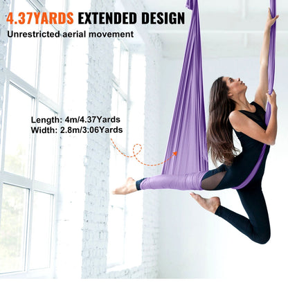Aerial Yoga Hammock Kit, 4m Nylon, 1000 kg Capacity, Purple, Includes Hardware