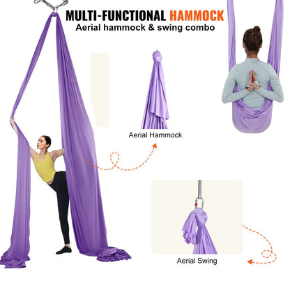 Aerial Yoga Hammock Kit, 4m Nylon, 1000 kg Capacity, Purple, Includes Hardware