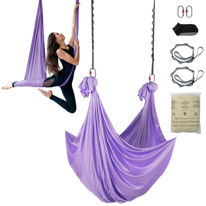 Aerial Yoga Hammock Kit, 4m Nylon, 1000 kg Capacity, Purple, Includes Hardware
