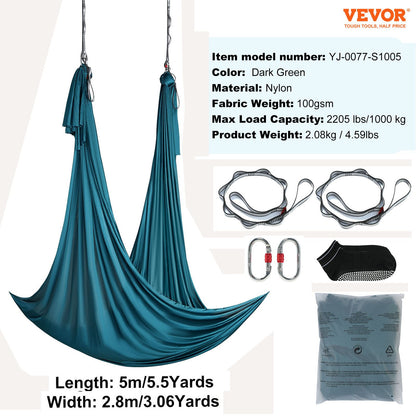 VEVOR Aerial Yoga Hammock & Swing, 5 m Length Aerial Yoga Starter Kit with 100gsm