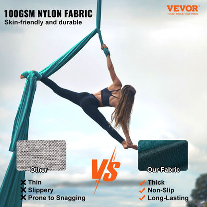 Aerial Yoga Hammock Kit, 8m Nylon Fabric, 1000kg Capacity, Green