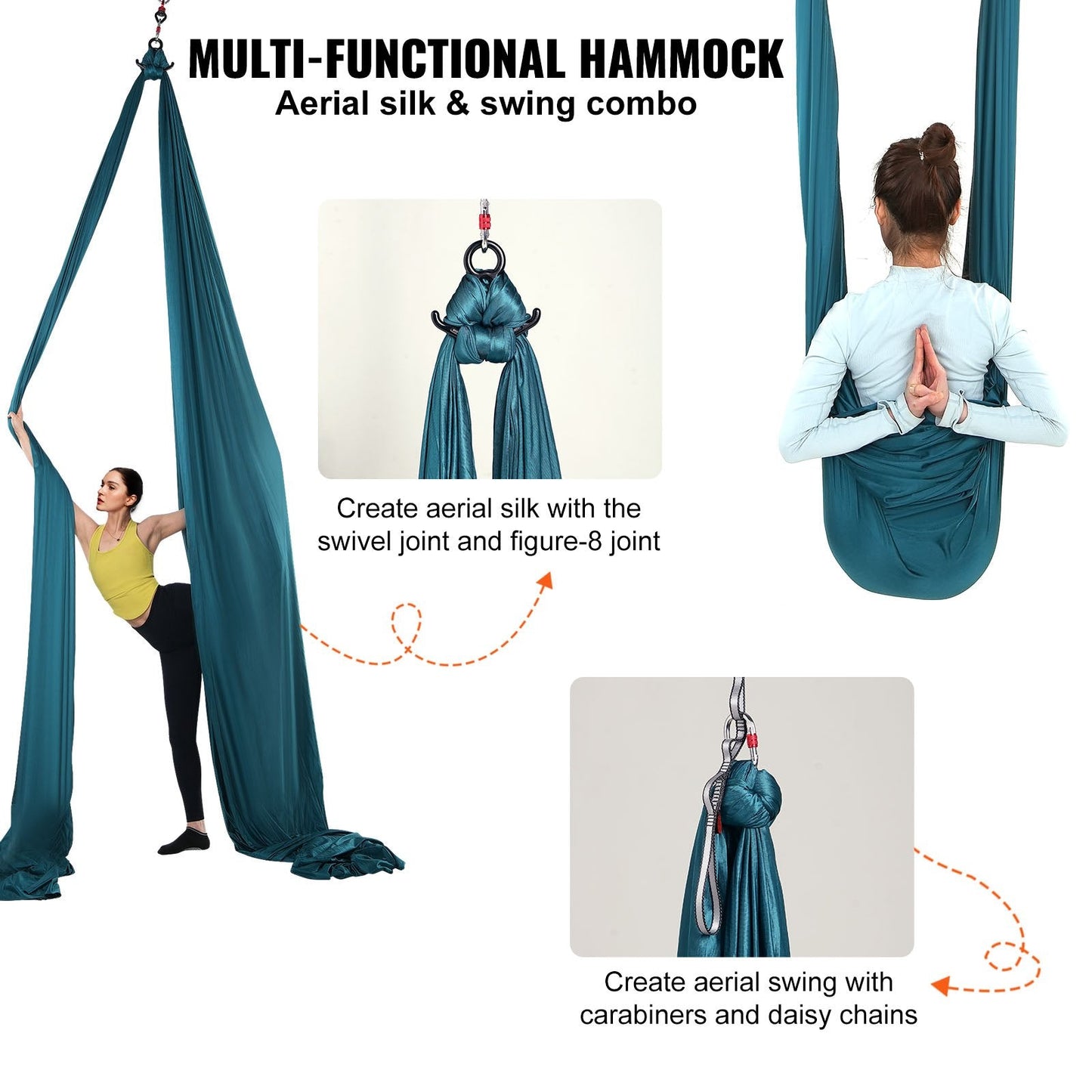Aerial Yoga Hammock Kit, 8m Nylon Fabric, 1000kg Capacity, Green