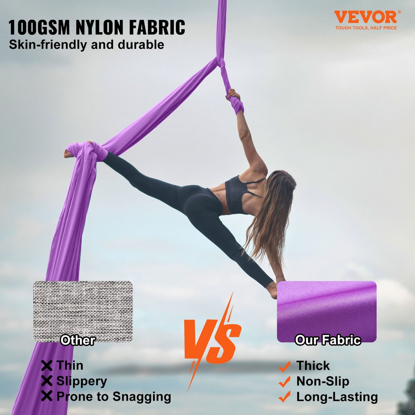 VEVOR Aerial Silk & Yoga Swing, 8 m Length, Aerial Yoga Hammock Kit with 100gsm