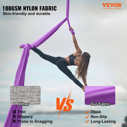 Aerial Yoga Hammock Kit, 8m Length, Nylon Fabric, 1000kg Capacity, Purple