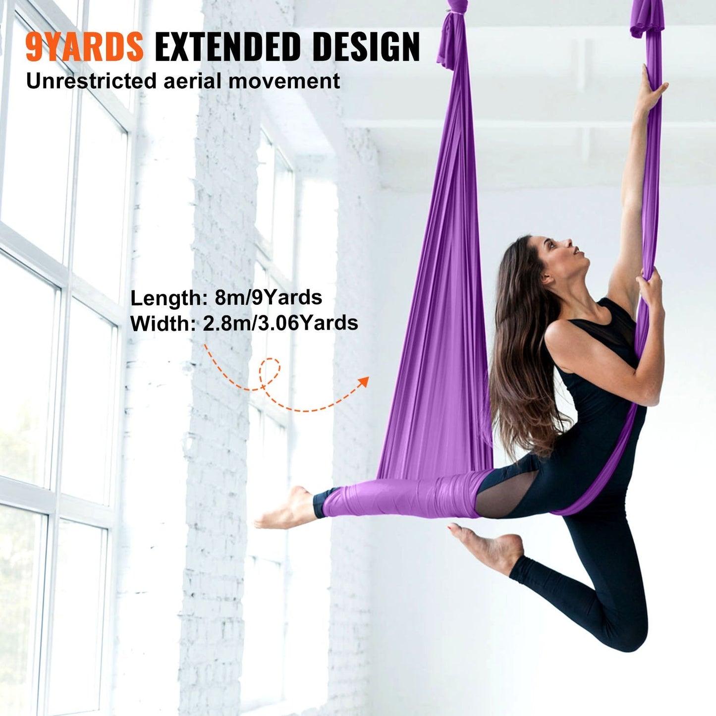 Aerial Yoga Hammock Kit, 8m Length, Nylon Fabric, 1000kg Capacity, Purple