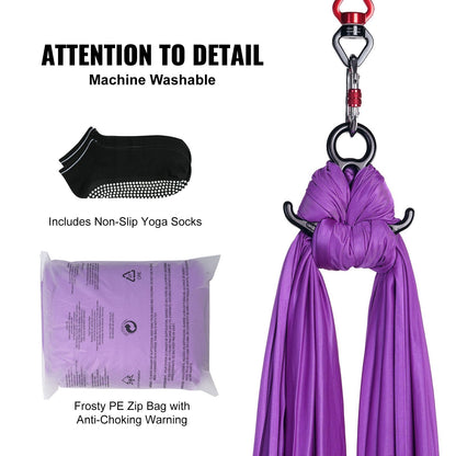 Aerial Yoga Hammock Kit, 8m Length, Nylon Fabric, 1000kg Capacity, Purple