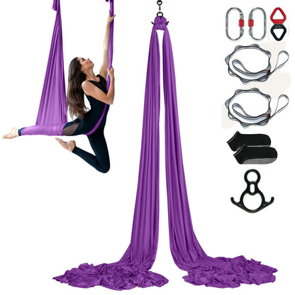 Aerial Yoga Hammock Kit, 8m Length, Nylon Fabric, 1000kg Capacity, Purple