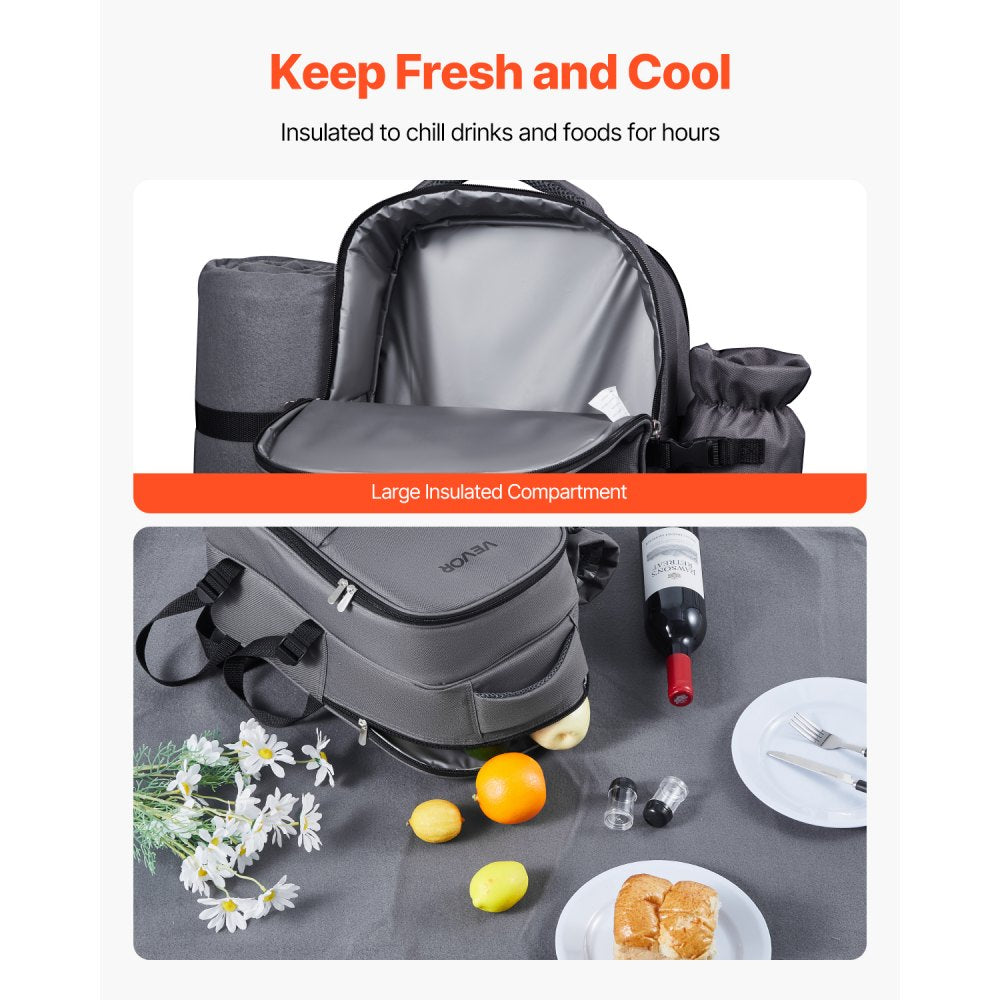 VEVOR Beach Picnic Backpack Bag for 2 Person with Cooler Compartment Grey