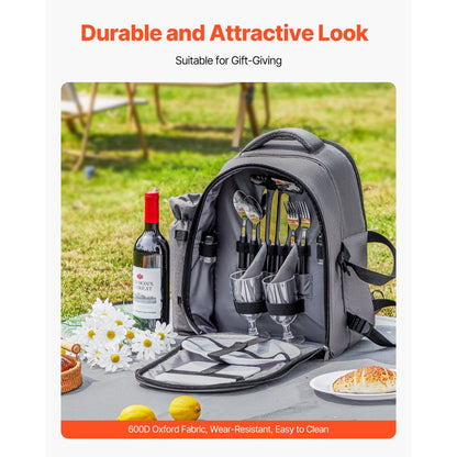 VEVOR Beach Picnic Backpack Bag for 2 Person with Cooler Compartment Grey