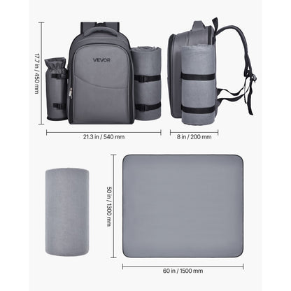 VEVOR Beach Picnic Backpack Bag for 2 Person with Cooler Compartment Grey