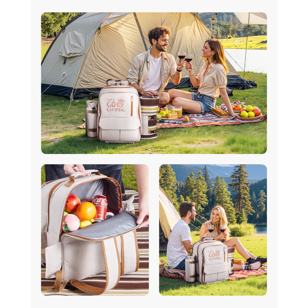VEVOR Beach Picnic Backpack Bag for 4 Person with Cooler Compartment Blanket