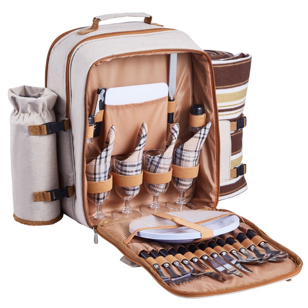VEVOR Beach Picnic Backpack Bag for 4 Person with Cooler Compartment Blanket