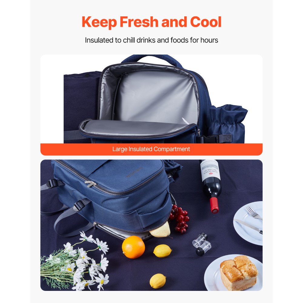 VEVOR Beach Picnic Backpack Bag for 2 Person with Cooler Compartment Navy Blue
