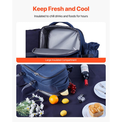 VEVOR Beach Picnic Backpack Bag for 2 Person with Cooler Compartment Navy Blue