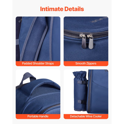 VEVOR Beach Picnic Backpack Bag for 2 Person with Cooler Compartment Navy Blue