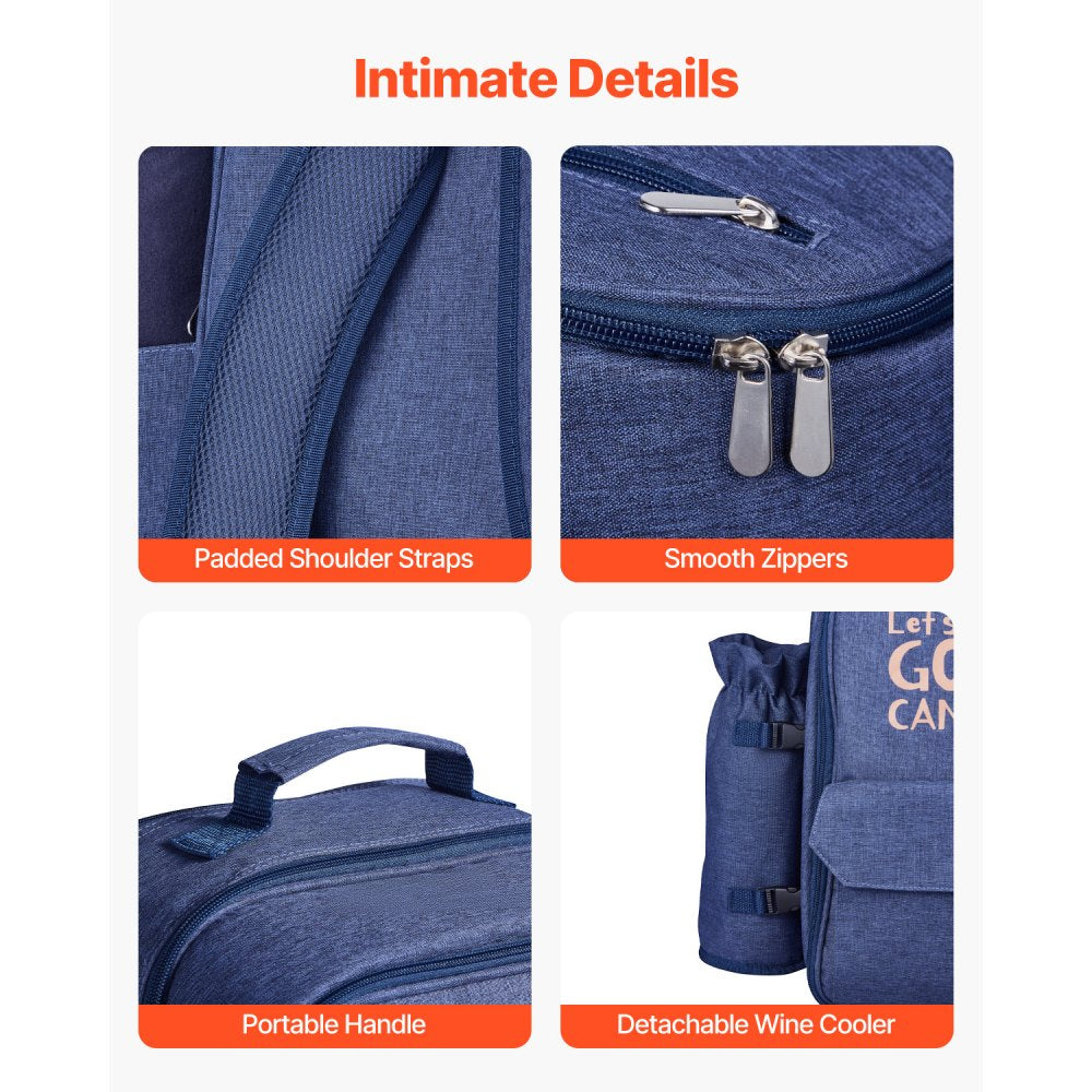 VEVOR Beach Picnic Backpack Bag for 4 Person with Cooler Compartment Navy Blue