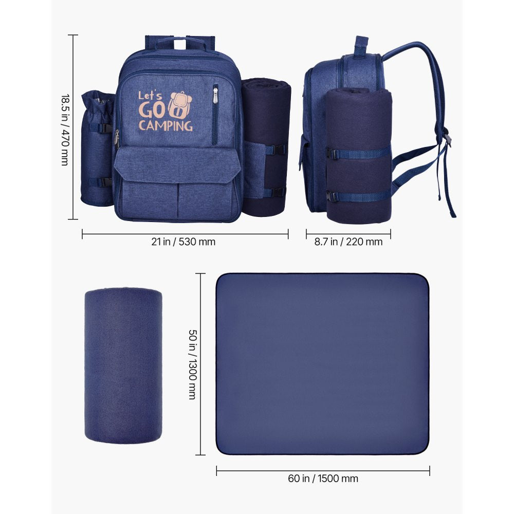 VEVOR Beach Picnic Backpack Bag for 4 Person with Cooler Compartment Navy Blue
