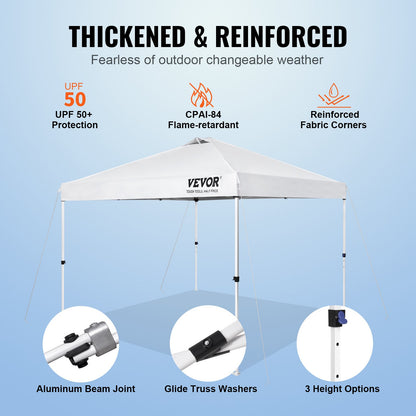 VEVOR Pop Up Canopy Tent, 10 x 10 ft, 250 D PU Silver Coated Tarp, with Portable