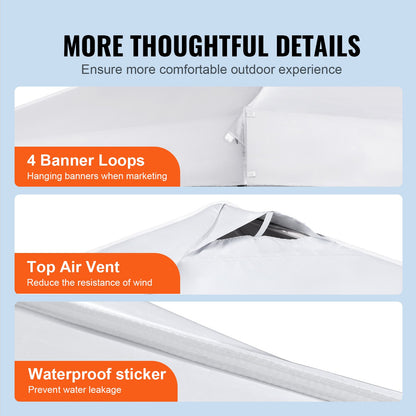 VEVOR Pop Up Canopy Tent, 10 x 10 ft, 250 D PU Silver Coated Tarp, with Portable