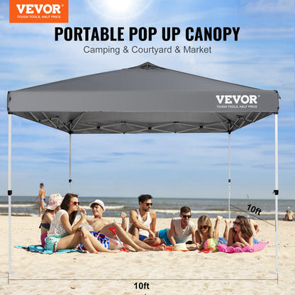 VEVOR Pop Up Canopy Tent, 10 x 10 ft, 250 D PU Silver Coated Tarp, with Portable