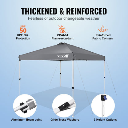 VEVOR Pop Up Canopy Tent, 10 x 10 ft, 250 D PU Silver Coated Tarp, with Portable