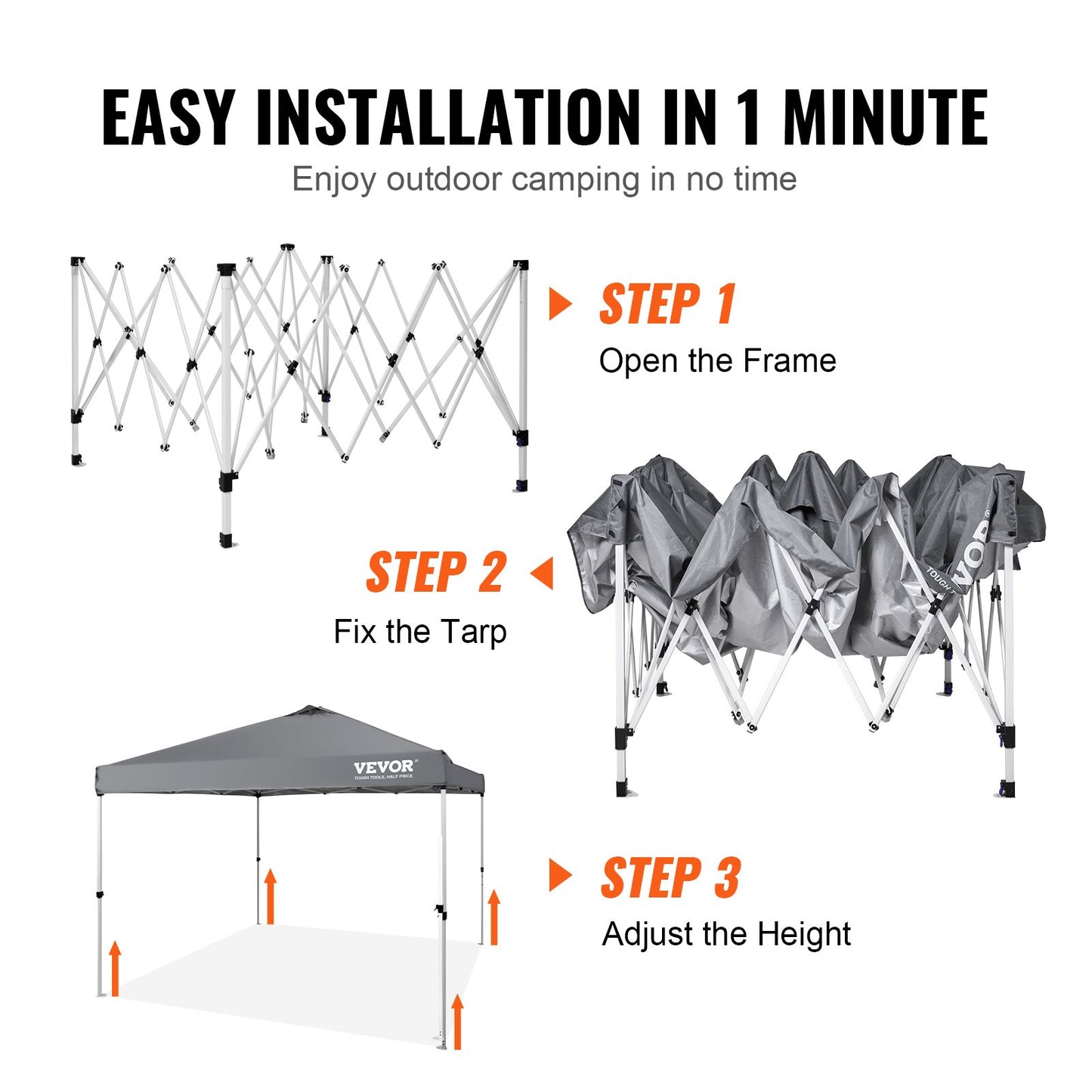 VEVOR Pop Up Canopy Tent, 10 x 10 ft, 250 D PU Silver Coated Tarp, with Portable
