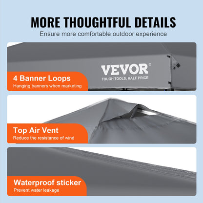 VEVOR Pop Up Canopy Tent, 10 x 10 ft, 250 D PU Silver Coated Tarp, with Portable