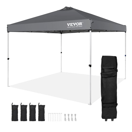 VEVOR Pop Up Canopy Tent, 10 x 10 ft, 250 D PU Silver Coated Tarp, with Portable
