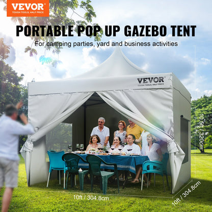 VEVOR Pop Up Canopy Tent Outdoor Gazebo Tent 10x10FT with Sidewalls & Bag White