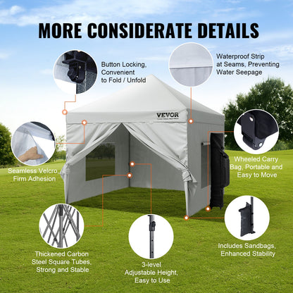 VEVOR Pop Up Canopy Tent Outdoor Gazebo Tent 10x10FT with Sidewalls & Bag White