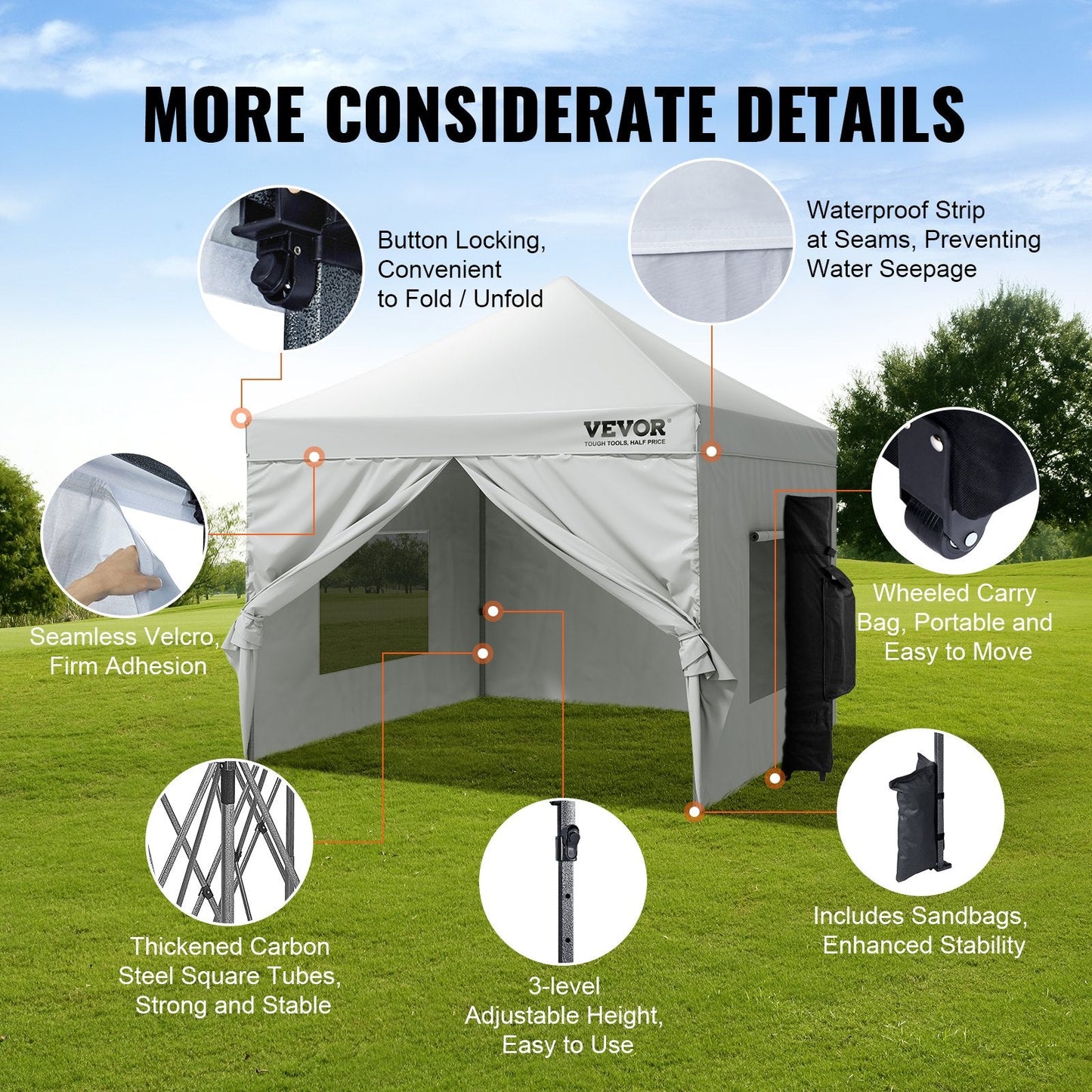 Outdoor Pop-Up Gazebo Tent with Sidewalls & Bag, 3x3m, White