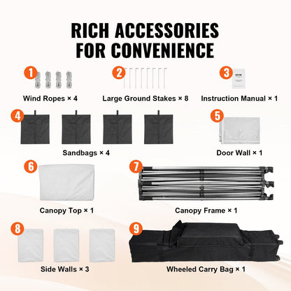 Outdoor Pop-Up Gazebo Tent with Sidewalls & Bag, 3x3m, White