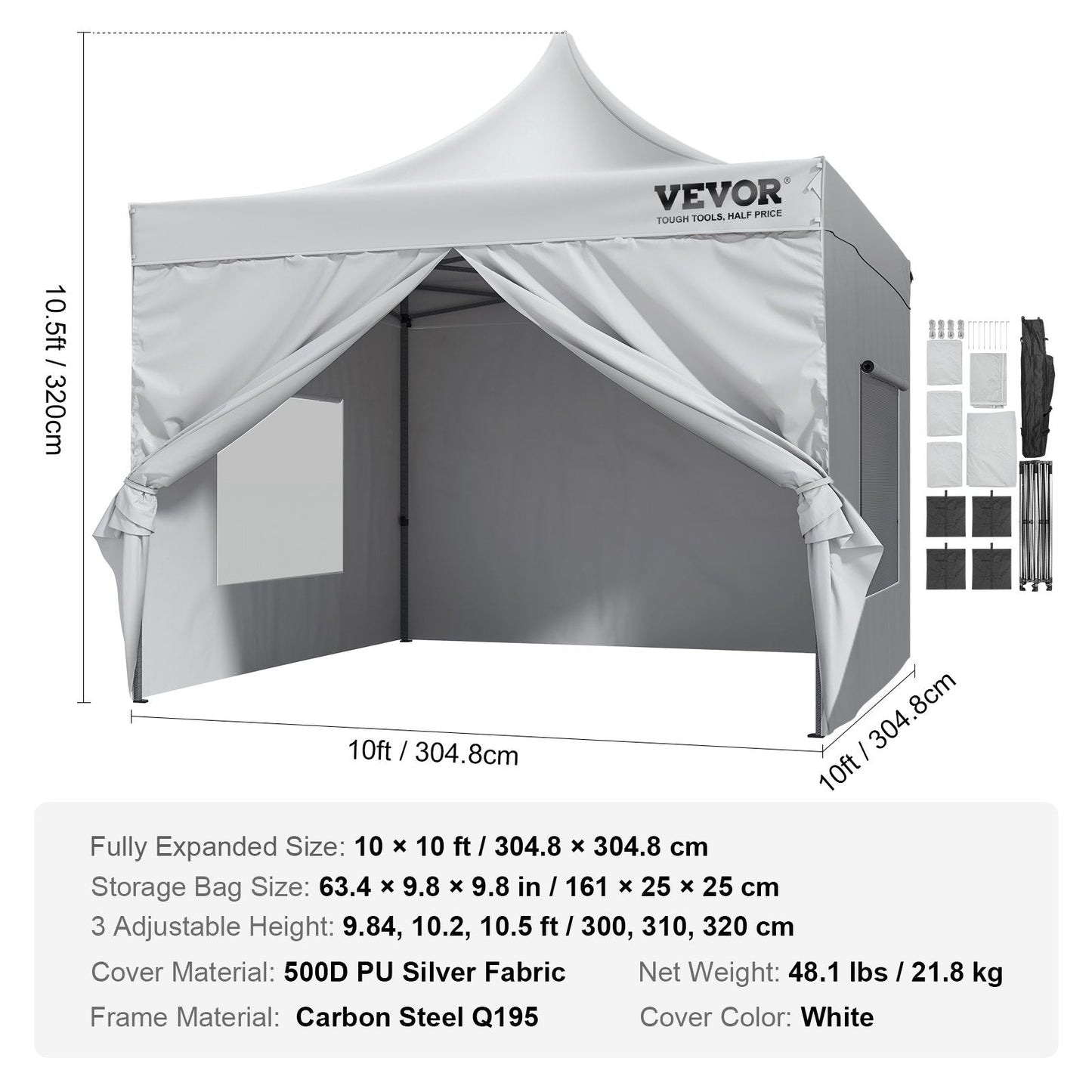 Outdoor Pop-Up Gazebo Tent with Sidewalls & Bag, 3x3m, White