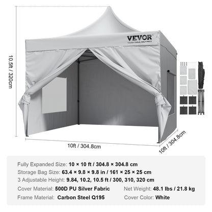 Outdoor Pop-Up Gazebo Tent with Sidewalls & Bag, 3x3m, White