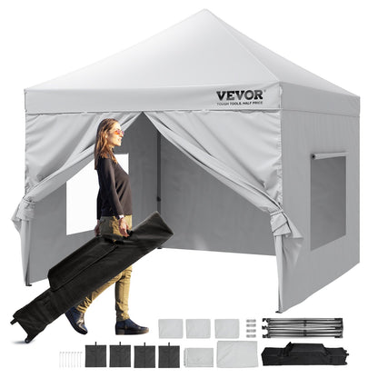 VEVOR Pop Up Canopy Tent Outdoor Gazebo Tent 10x10FT with Sidewalls & Bag White